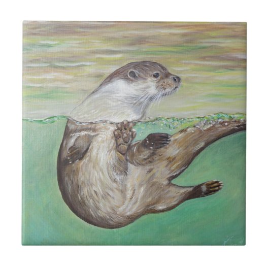 Otter Painting van de afspeelrivier Tegeltje (Voorkant)