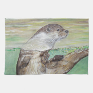 Otter Painting van de afspeelrivier Theedoek