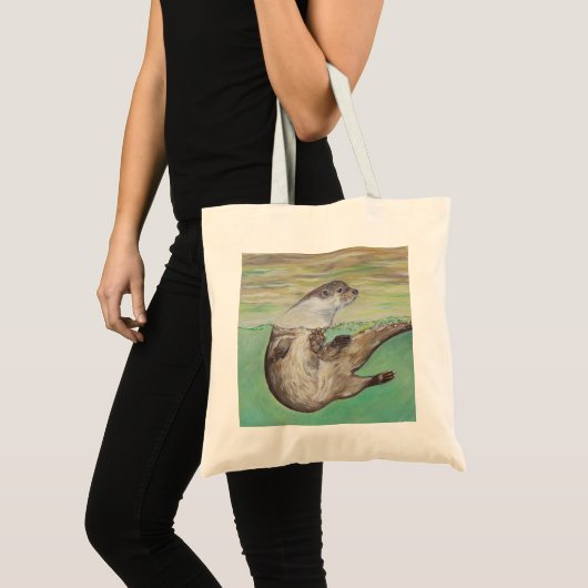 Otter Painting van de afspeelrivier Tote Bag (Voorkant (product))