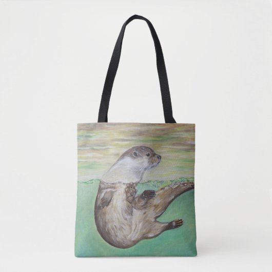 Otter Painting van de afspeelrivier Tote Bag (Voorkant)