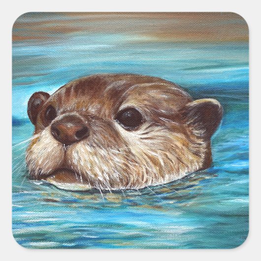 Otter Painting Vierkante Sticker (Voorkant)