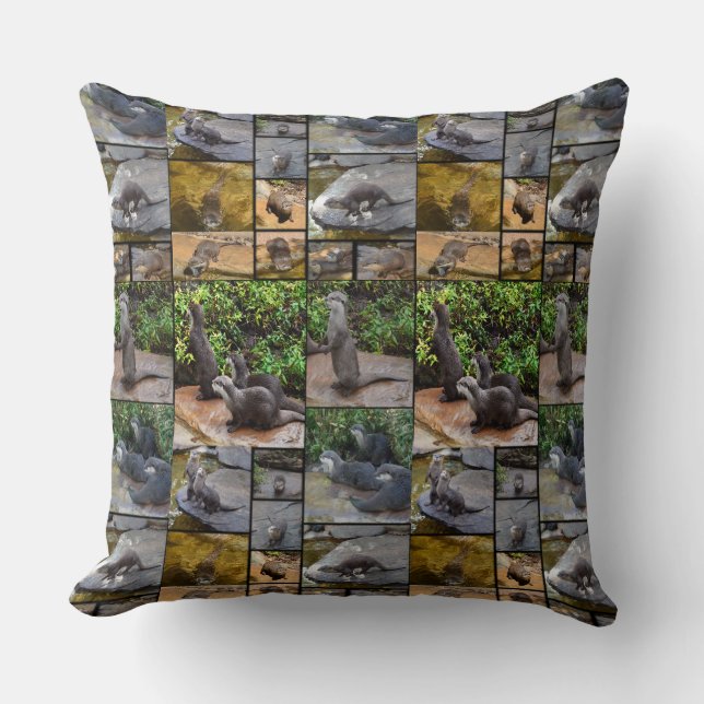 Otter Photo Collage, Large Throw Cushion. Kussen (Voorkant)