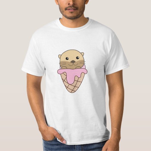 Otter Pink Ice Cream Waffle Sweet Animals Vis T-shirt (Voorkant)