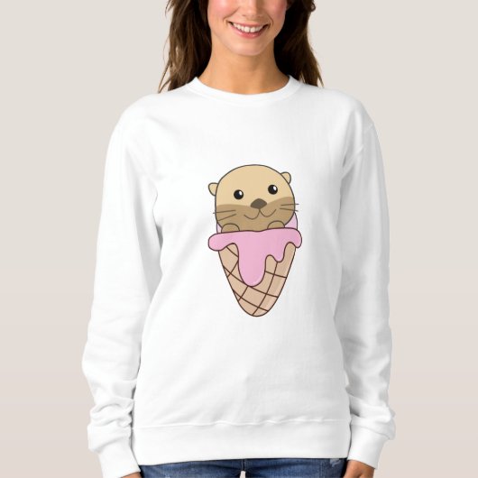 Otter Pink Ice Cream Waffle Sweet Animals Vis Trui (Voorkant)