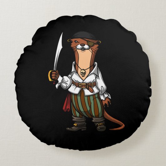 Otter Pirate Animal Sailor Kapitein Animal Rond Kussen (Voorkant)