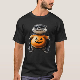 Otter Pompoen Halloween Held Grappige Dierenliefhe T-shirt