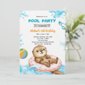 Otter Pool Party Birthday Invitation Kaart (Staand voorkant)