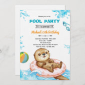 Otter Pool Party Birthday Invitation Kaart (Voorkant / Achterkant)