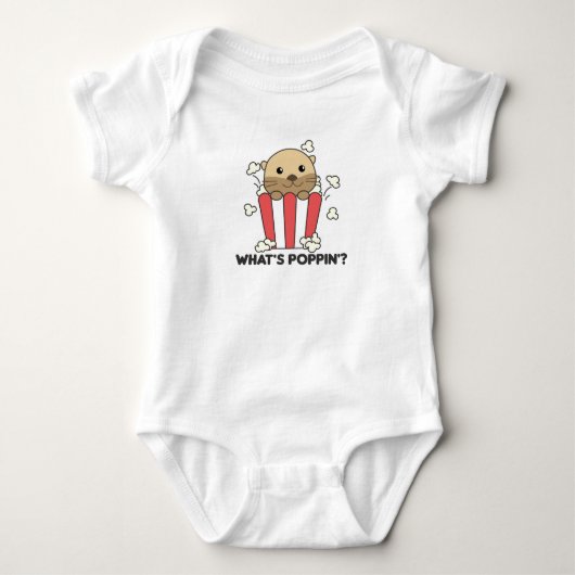 Otter Popcorn Whats Poppin Funny Pun Romper (Voorkant)