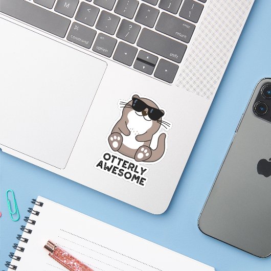 Otter Pun Geweldige Sticker (Laptop met iPhone)