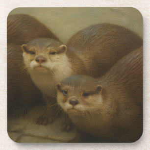 Otter Quartet – Speelse wildlife art print Bier Onderzetter
