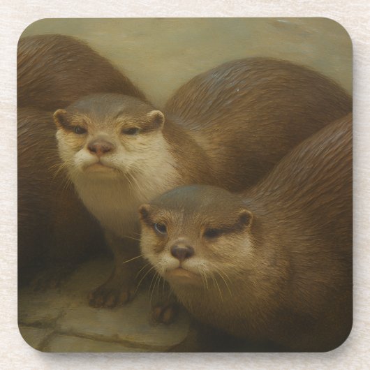 Otter Quartet – Speelse wildlife art print Bier Onderzetter (Voorkant)