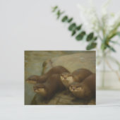 Otter Quartet – Speelse wildlife art print Briefkaart (Staand voorkant)