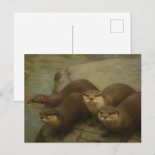 Otter Quartet – Speelse wildlife art print Briefkaart (Voorkant / Achterkant)