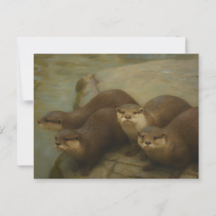 Otter Quartet – Speelse wildlife art print Briefkaart
