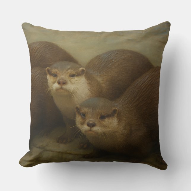 Otter Quartet – Speelse wildlife art print Kussen (Voorkant)
