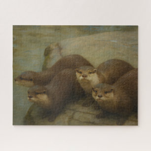 Otter Quartet – Speelse wildlife art print Legpuzzel
