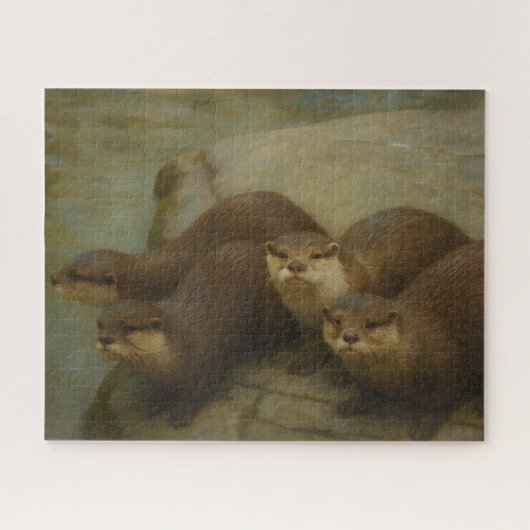 Otter Quartet – Speelse wildlife art print Legpuzzel (Horizontaal)