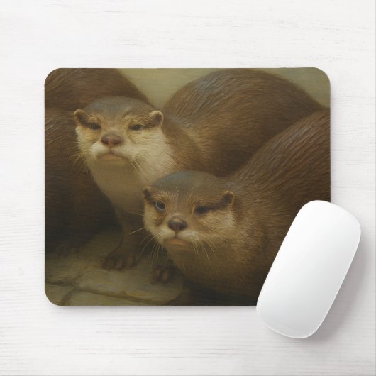 Otter Quartet – Speelse wildlife art print Muismat (Met muis)