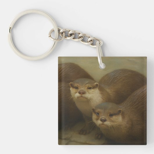 Otter Quartet – Speelse wildlife art print Sleutelhanger (voorkant)