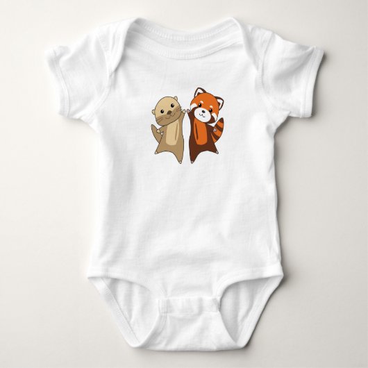 Otter Red Panda-zoete dieren voor kinderen Romper (Voorkant)