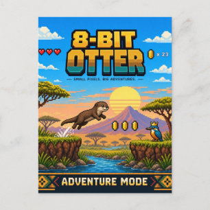 Otter, Retro 8-Bit Pixelkunst Briefkaart