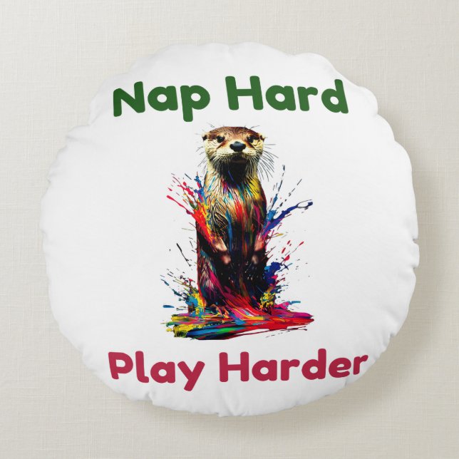 otter rond kussen (Voorkant)