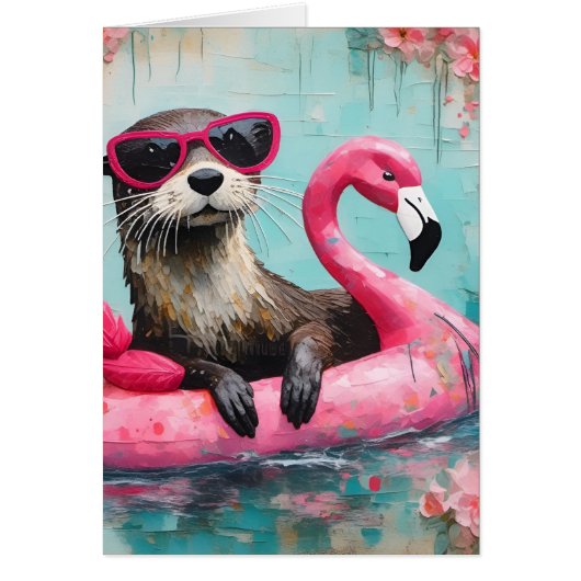 Otter Roze Flamingo Alle Gelegenheid Blank Groet (Voorkant)