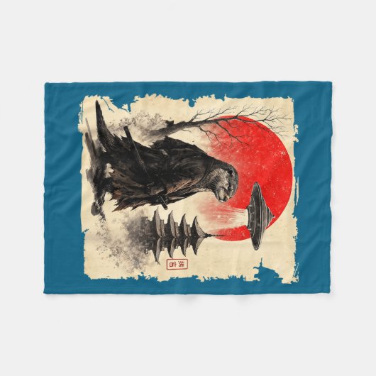 Otter Samurai Retro Ufo Japanese Warrior Art Graph Fleece Deken (Voorkant (Horizontaal))