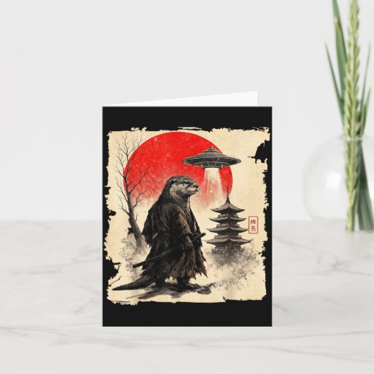 Otter Samurai Retro Ufo Japanese Warrior Art Graph Kaart (Voorkant)
