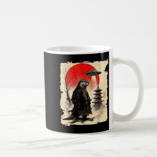 Otter Samurai Retro Ufo Japanese Warrior Art Graph Koffiemok (Rechts)