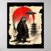 Otter Samurai Retro Ufo Japanese Warrior Art Graph Poster (Voorkant)
