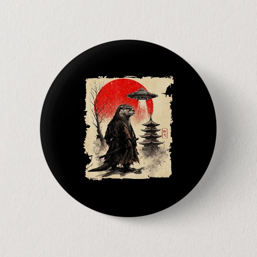 Otter Samurai Retro Ufo Japanese Warrior Art Graph Ronde Button 5,7 Cm (Voorkant)