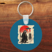 Otter Samurai Retro Ufo Japanese Warrior Art Graph Sleutelhanger (Voorkant)