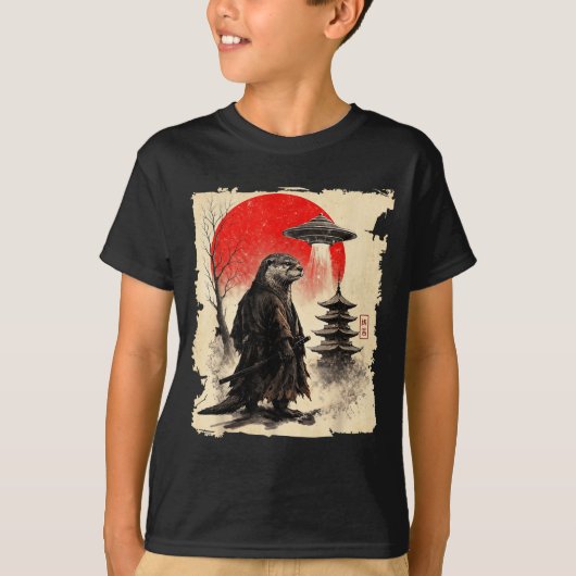 Otter Samurai Retro Ufo Japanese Warrior Art Graph T-shirt (Voorkant)