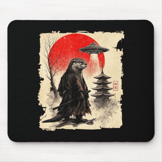 Otter Samurai Retro Ufo Japanse Krijger Kunst Graf Muismat (Voorkant)