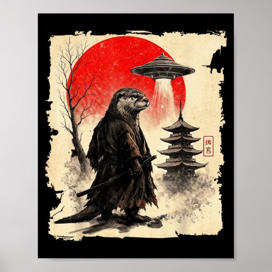 Otter Samurai Retro Ufo Japanse Krijger Kunst Graf Poster (Voorkant)