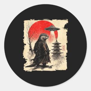 Otter Samurai Retro Ufo Japanse Krijger Kunst Graf Ronde Sticker