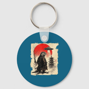 Otter Samurai Retro Ufo Japanse Krijger Kunst Graf Sleutelhanger