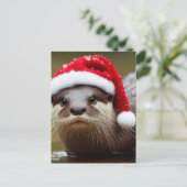 Otter Santa Hat Schattig Briefkaart (Staand voorkant)