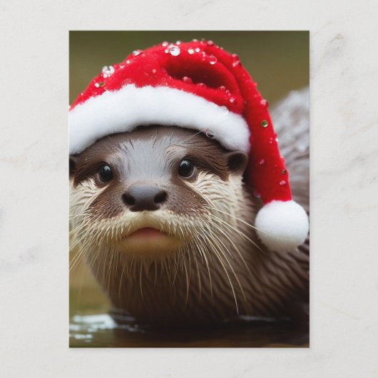 Otter Santa Hat Schattig Briefkaart (Voorkant)