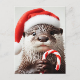 Otter Santa Hoed Schattig Candy Cane Briefkaart