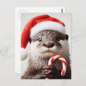 Otter Santa Hoed Schattig Candy Cane Briefkaart (Voorkant / Achterkant)
