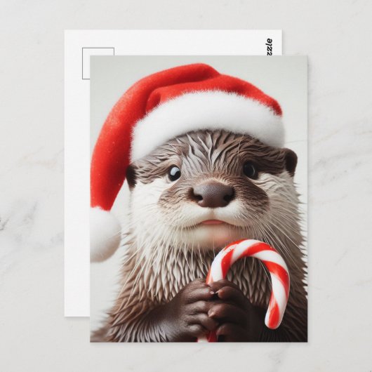Otter Santa Hoed Schattig Candy Cane Briefkaart (Voorkant / Achterkant)