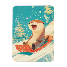 Otter Sledding in Snow Magneet