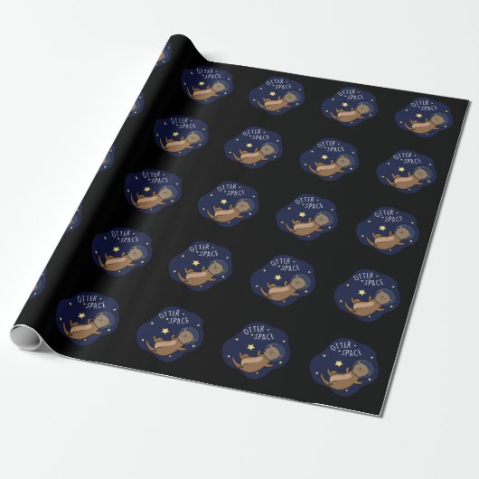 Otter Space Funny Astronaut Otter Pun Dark BG Cadeaupapier (Uitgerold)