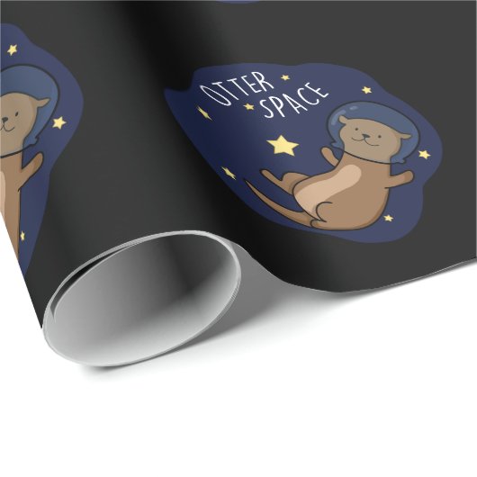 Otter Space Funny Astronaut Otter Pun Dark BG Cadeaupapier (Rol Hoek)