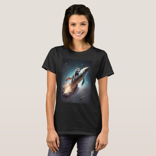 Otter Space Puns Space Otter Riding A Rocket  3 T-shirt (Voorkant volledig)