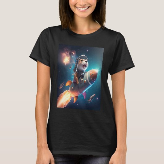 Otter Space Puns Space Otter Riding A Rocket T-shirt (Voorkant)
