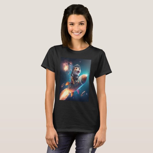 Otter Space Puns Space Otter Riding A Rocket T-shirt (Voorkant volledig)